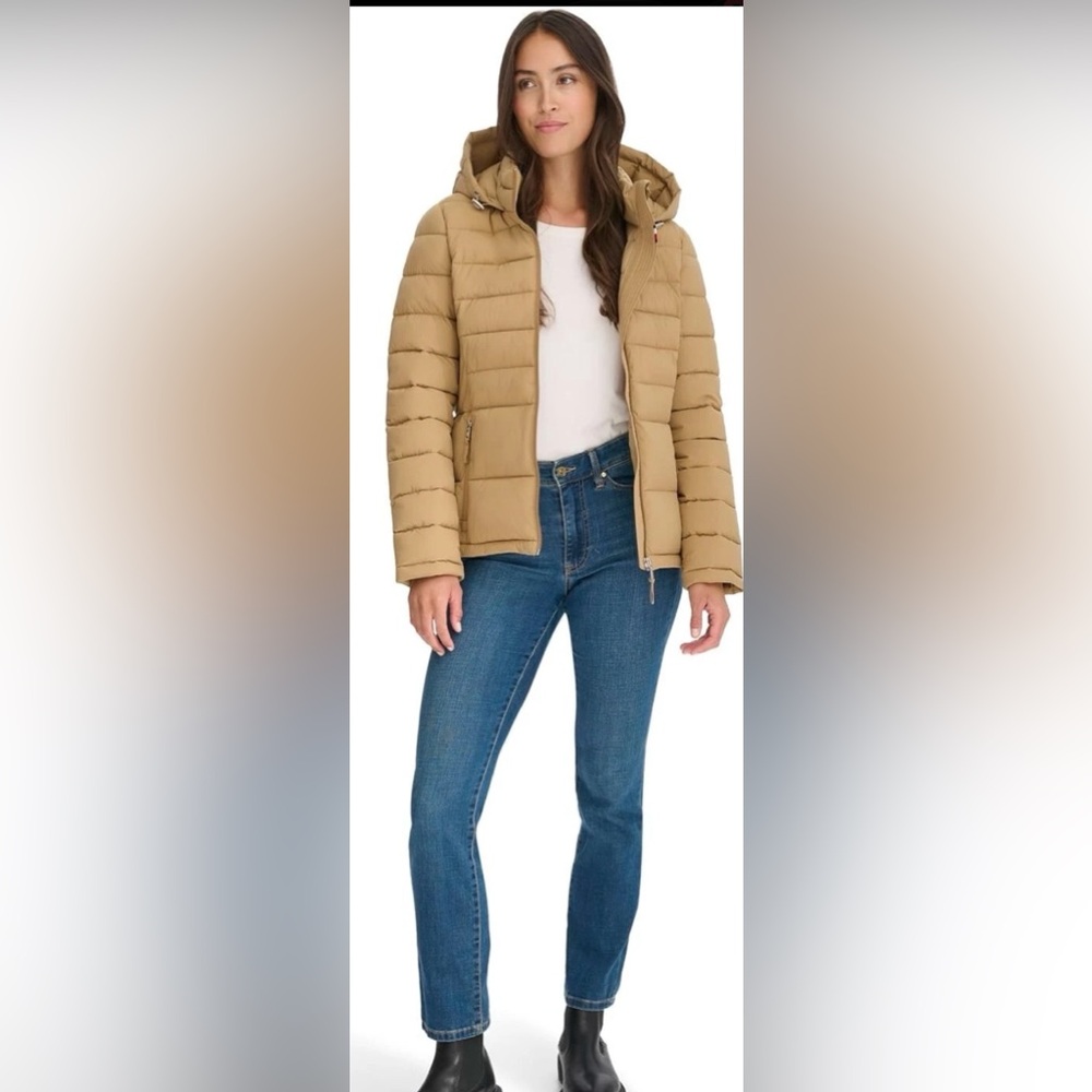 Tommy Hilfiger Women Short Lightweight Puffer Jacket Down Coat Brown Size L NWT